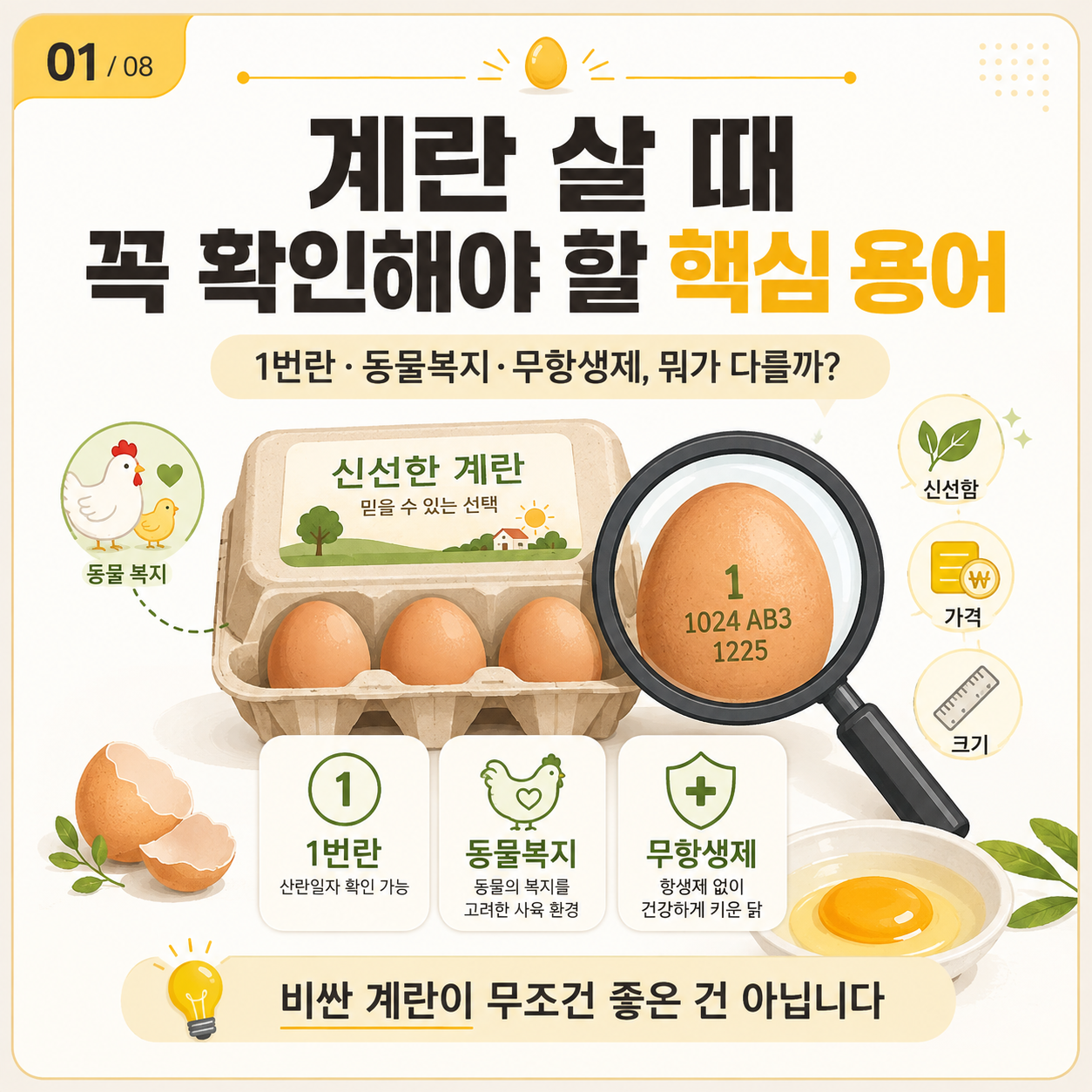 계란 고르는 법|난각번호, 동물복지, 무항생제, 크기와 가격까지 쉽게 정리